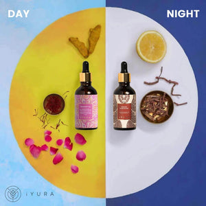 AM/PM Face Oils - 5,000 Year Old Skincare Ritual - Best Ayurvedic Skin Oils for Morning and Evening Daily with Haldi, Manjishta, Natural Vitamin C, Vitamin E - Morning Brightening Oil + Evening Even-Toning Oil Beauty set iYURA 