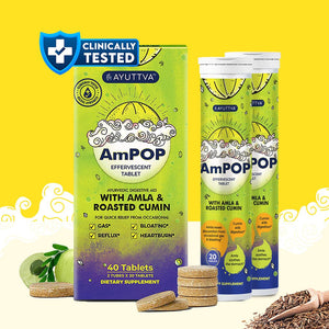 AmPop for Quick Relief from Gas & Bloat- The Only Ayurvedic Effervescent with Amla Extract and Roasted Cumin Supplements Ayuttva 