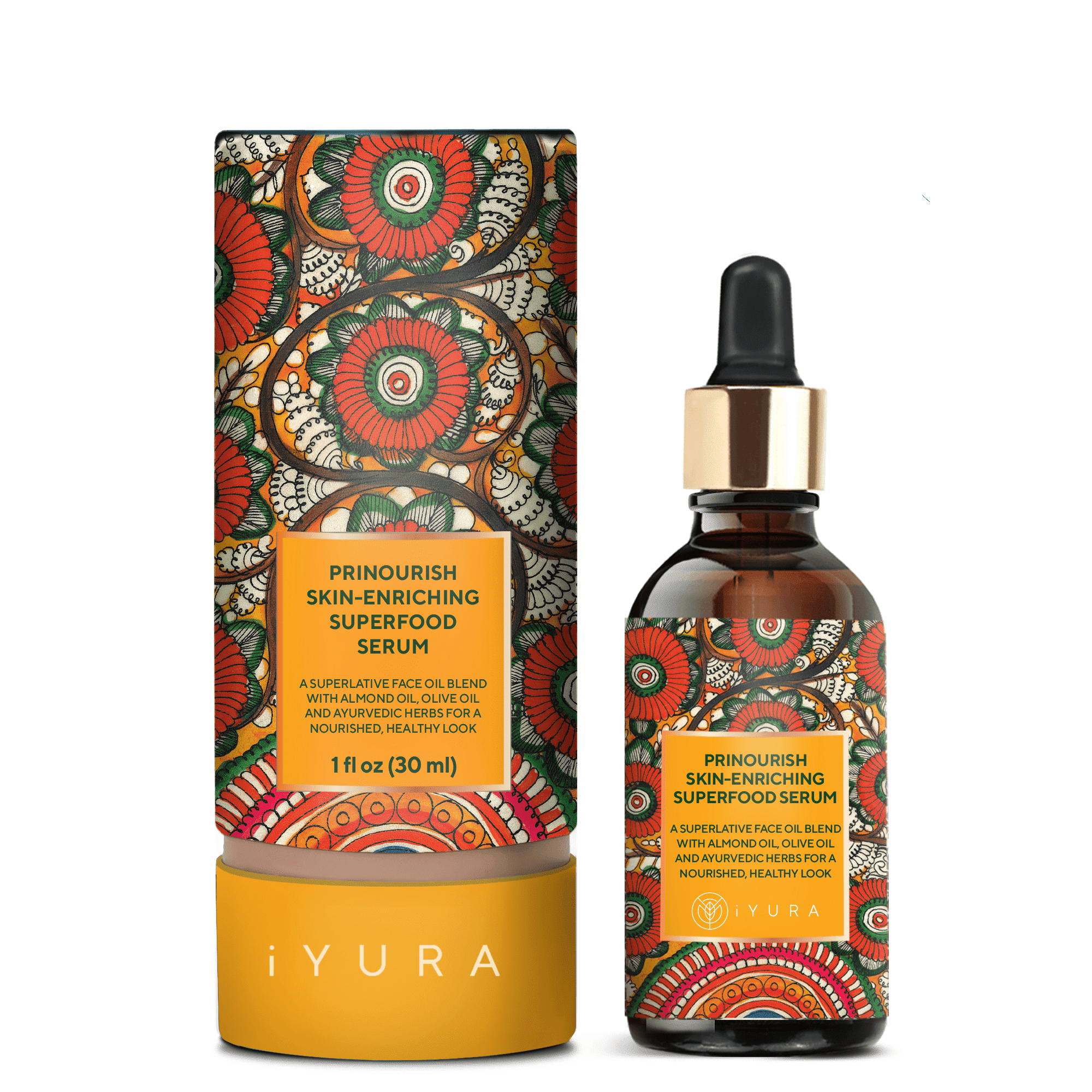 Prinourish Skin-Enriching Superfood Serum: With Almond Oil, Olive Oil, Turmeric, Mango and More Ayurvedic Herbs Face oil iYURA 