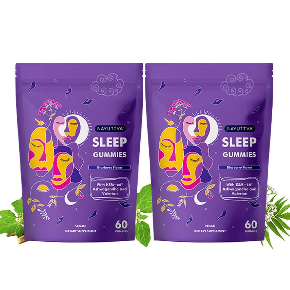 Sleep Gummies with KSM 66 Ashwagandha and Valerian Root for Blissful Sleep | Tasty Blueberry Flavor - Pack of 2 Supplements Ayuttva 